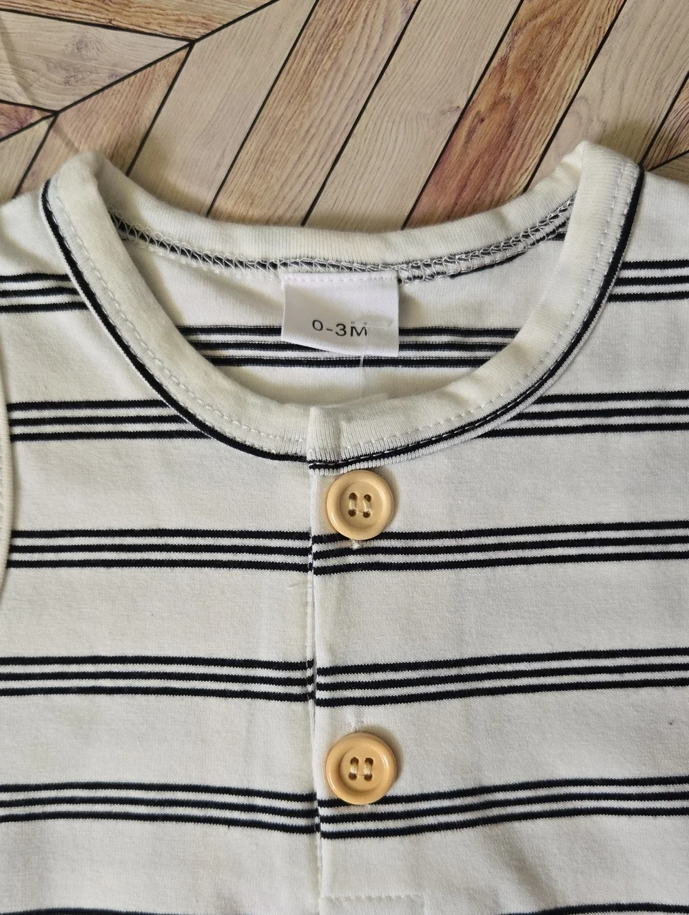 Baby Boy Black White Striped Romper Jumpsuit Short Sleeve Button-Up Outfit 0-3M